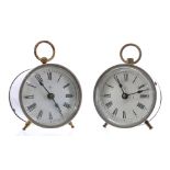 Two small circa 1880 Ansonia bedside clocks known as the "Bee", 2.5" dia, one of which is complete
