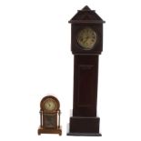 Novelty miniature Longcase clock or pocket watch stand, 14" high; also a British United Clock Co.