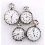 Four Continental silver cylinder engraved fob watches (4) (one at fault)