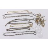 Bag of assorted pocket watch keys, chains and Alberts, also two pocket watch glasses