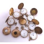 Six gold plated lever hunter pocket watches; together with two gold plated lever half hunter