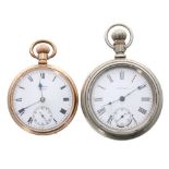 Waltham Traveler gold plated lever pocket watch, serial no. 165449048, white dial with Roman