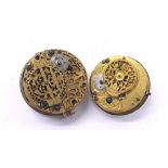 Two fusee verge pocket watch movements for repair, makers Best, London and Newton, London (2) (
