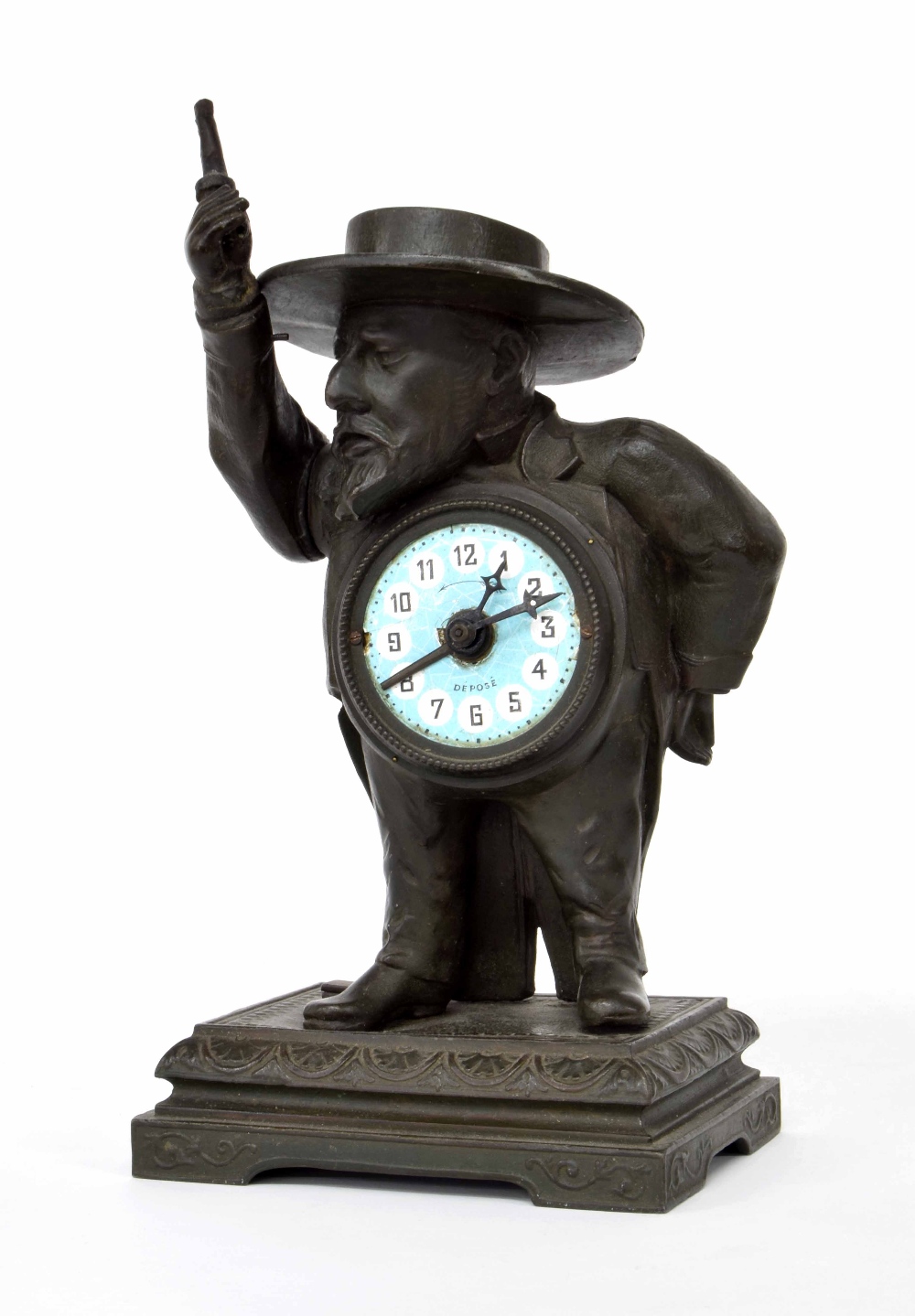 Novelty French figural alarm clock timepiece modelled as Henri de Toulouse-Lautrec, 11" high (at
