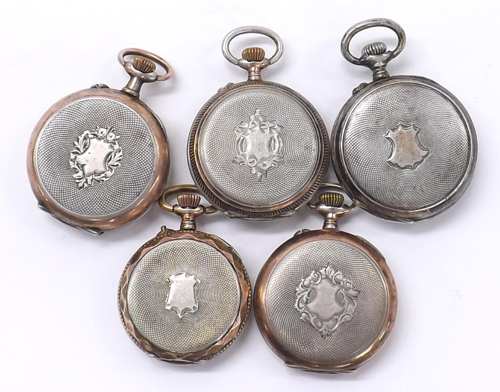 Five Continental cylinder engine turned fob watches (5) - Image 2 of 2