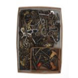 Large quantity of various clock keys, some crank handled