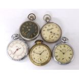 Services Gatwick chrome cased pocket watch; together with four further pocket watches to include