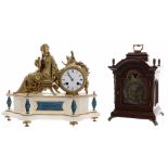 Small Dutch walnut reproduction two train bracket clock striking on bells, signed Warmink to the