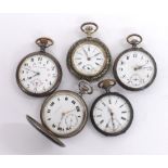 Five various Continental pocket watches to include a lever hunter pocket watch, gunmetal lever