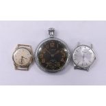 1940s 9ct screw case mid-size wristwatch head, London 1948, silvered dial with Arabic numerals and