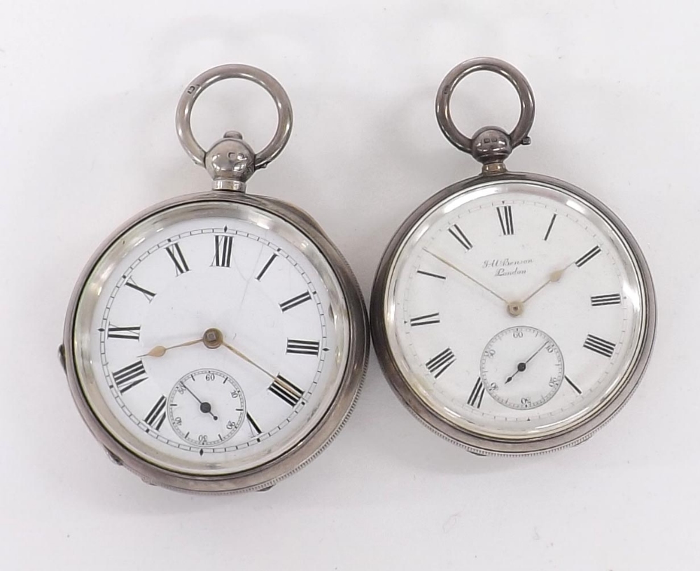 J.W. Benson 'The Ludgate' silver engine turned lever pocket watch, London 1888, 52mm (at fault);