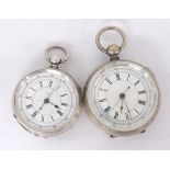 Silver (0.935) centre seconds chronograph cylinder pocket watch, unsigned three-quarter plate