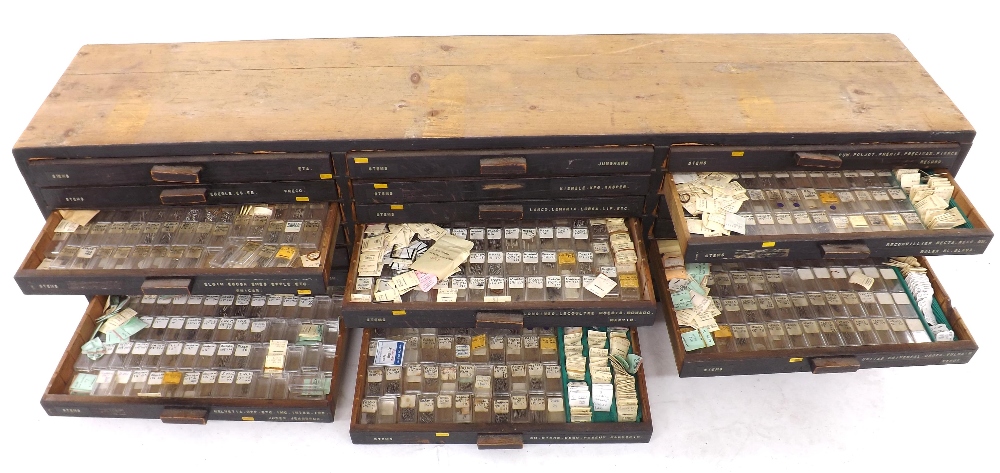 Twenty-one drawer wooden chest containing a very large quantity of watch stems (some with crowns)