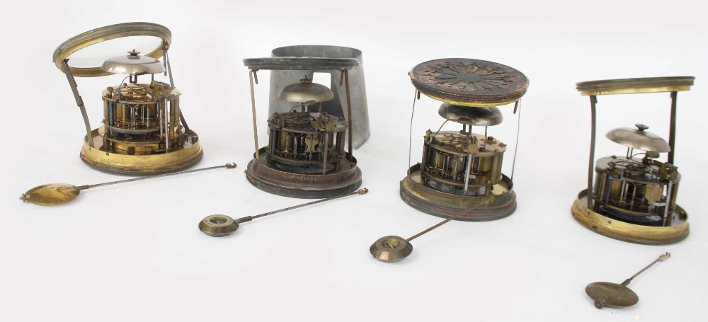 Four various old French clock movements with pendulums (4)