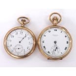 Waltham gold plated lever pocket watch, signed 15 jewel movement with safety barrel, no. 9850584,
