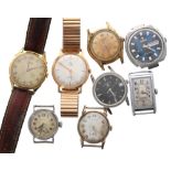Selection of vintage wristwatches, some in need of attention to include Helvetia, Yema, Zodiac,