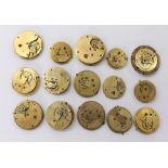 Selection of pocket watch movements to include a centre seconds lever chronograph movement