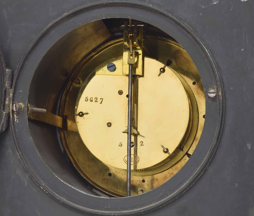 French black slate and green marble mantel clock timepiece, the 4.25" cream chapter ring enclosing a - Image 2 of 2