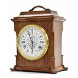 Small French oak cased eight day mantel clock timepiece with platform escapement, 7.75" high