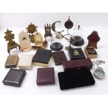 Quantity of various pocket watch display stands to include two Bakelite examples and two dome