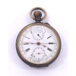 Gunmetal chronograph lever pocket watch for repair, 50mm