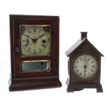 Two very early and scarce Seth Thomas clocks; a pre-1866 veneered softwood small shelf clock with