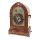 Mahogany inlaid two train lancet bracket clock, the W & H movement striking on two gongs, the 6.5"