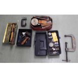 Quantity of various clock and watch making tools, including chisels, files and clamps etc