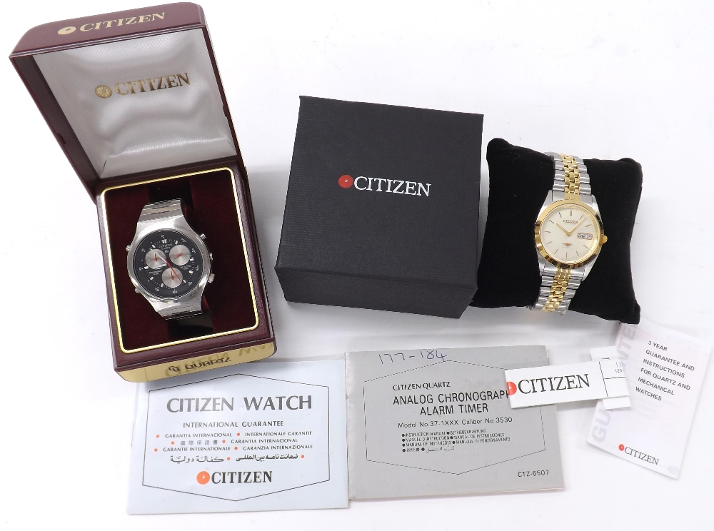 Citizen Quartz chronograph alarm stainless steel gentleman's bracelet watch, ref. 3530-351207,