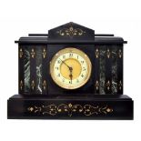 French black slate and green marble mantel clock timepiece, the 4.25" cream chapter ring enclosing a