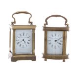 Two reproduction miniature brass cased carriage clocks, both signed Elliott & Son, London (2)