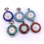 Six enamelled fob watches for repair (6)