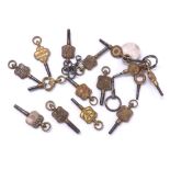 Ten assorted trade pocket watch keys; together with six further pocket watch keys (16)