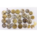 Quantity of pocket watch movements to include lever, cylinder and fusee lever examples