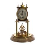 Attractive six ball torsion pendulum mantel clock with unusual pendulum mount, the silvered 2.75"