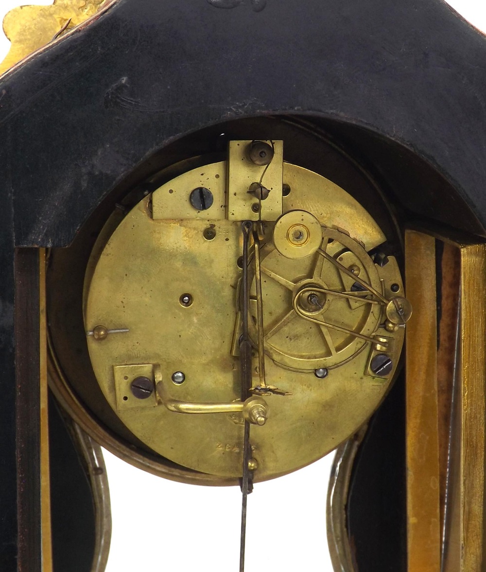 French boulle two train mantel clock, the Henry Marc movement with outside countwheel striking on - Image 3 of 3