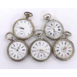 Five cylinder engraved pocket watches (5)