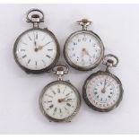 Four Continental silver cylinder engraved fob watches (4)