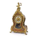 French boulle two train mantel clock, the Henry Marc movement with outside countwheel striking on