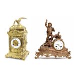 French brass two train mantel clock, the S. Marti movement striking on a gong, the 3.25" white