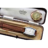 9ct cushion cased wristwatch, London 1944, silvered dial with Arabic numerals and subsidiary
