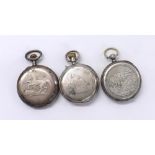 Equine interest - Two continental silver (0.800) cylinder pocket watches, with engraved cases each