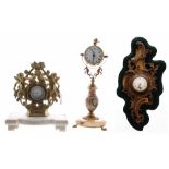 Small gilt metal cartel clock timepiece, the 2" dial (at fault) within a rococo foliate cast case,