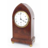 Mahogany single fusee lancet mantel clock, the back plate signed F. White, London, the 4" white dial