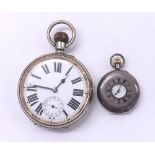 Goliath nickel cased lever pocket watch, unsigned three quarter plate frosted movement with