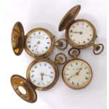 Four gold plated pocket watches to include a Liga Superior Time Keeper lever hunter pocket watch,