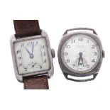 Rotary silver square cased gentleman's wristwatch for repair, 26mm; together with an Everite