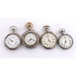 Four Continental silver (0.800) fob watches (one at fault) (4)