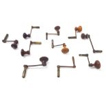 Ten various crank handle winding keys