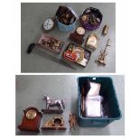Two boxes of various clocks and clock movements etc